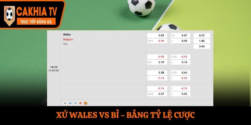 Soi kèo Xứ Wales vs Bỉ - bảng tỷ lệ kèo bóng đá